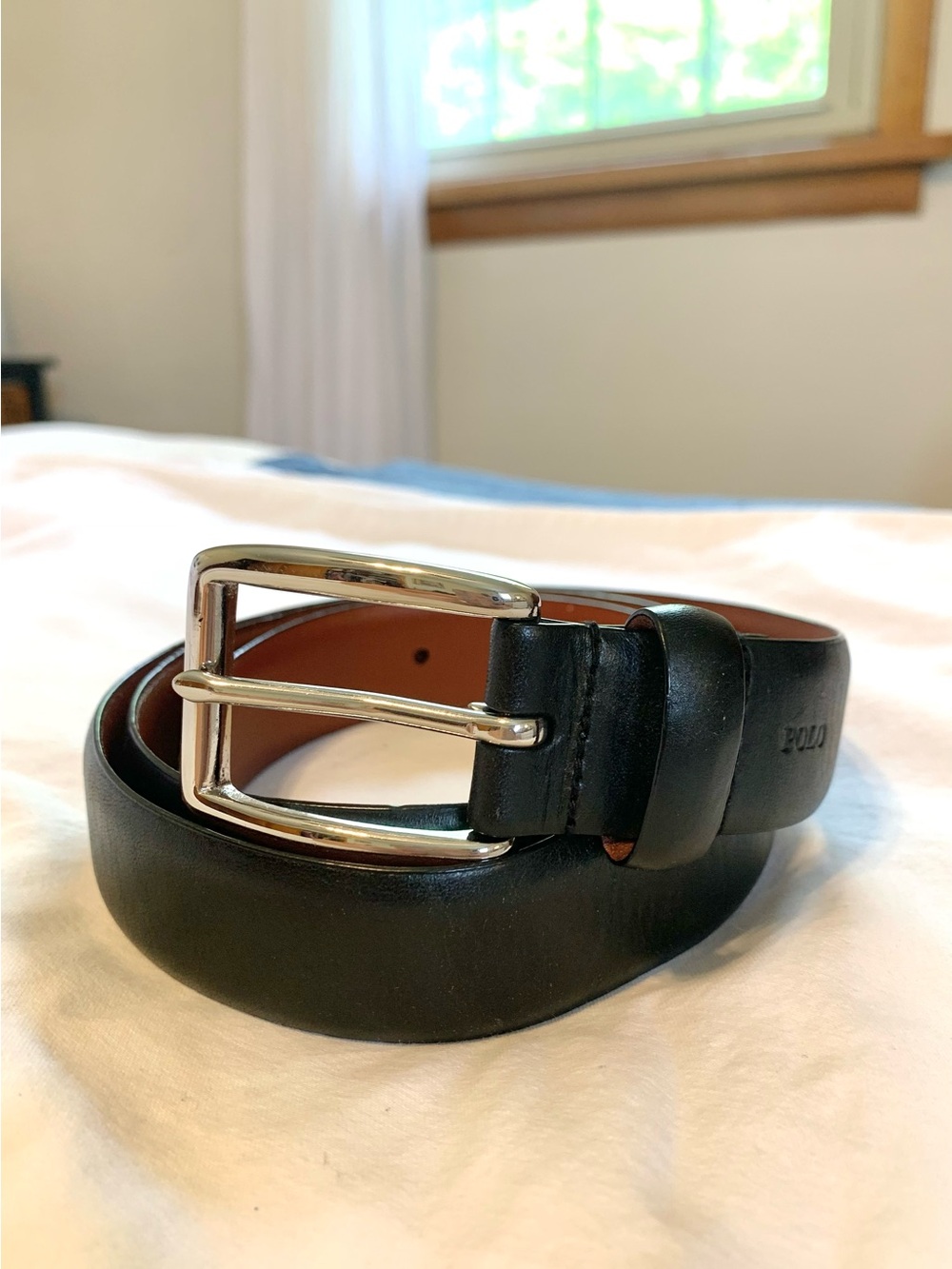 Polo by Ralph Lauren Black Leather Men's Belt with Silver Buckle. 36